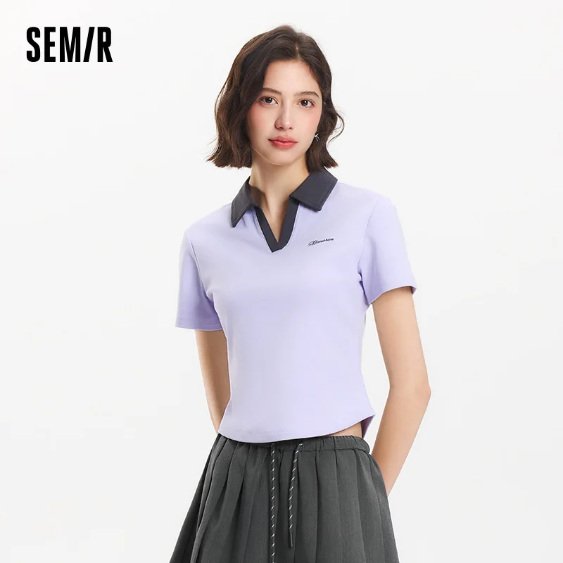 

Semir Polo Shirt Women Cropped Slim Fit Elegant 2025 New Summer Embroidered Pullover Minimalist for Casual Style