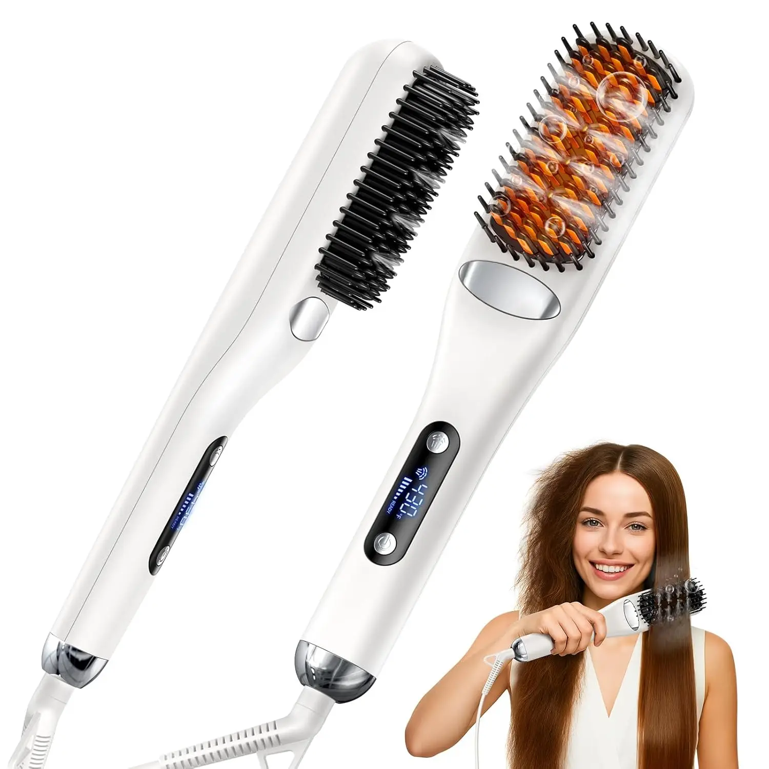 Steam Straightening Brush 3 in 1 13 Temperature Straightening Brush 3 Seconds Fast Heating Nourishing Hair Straightening Brush