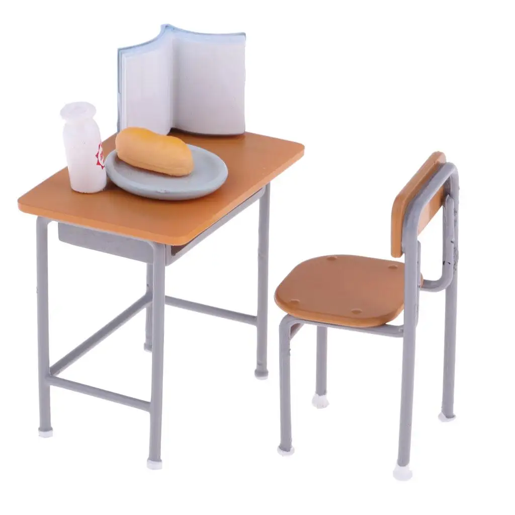 6 Pieces School Desk Chair Set Furniture for Dollhouse Decoration Playset