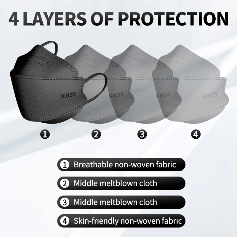 GTT 50/100/200Pcs Disposable Masks KN95 Independent Packaging 4-layer Thickened Filter Dust-proof Protection Fish Shape Mask