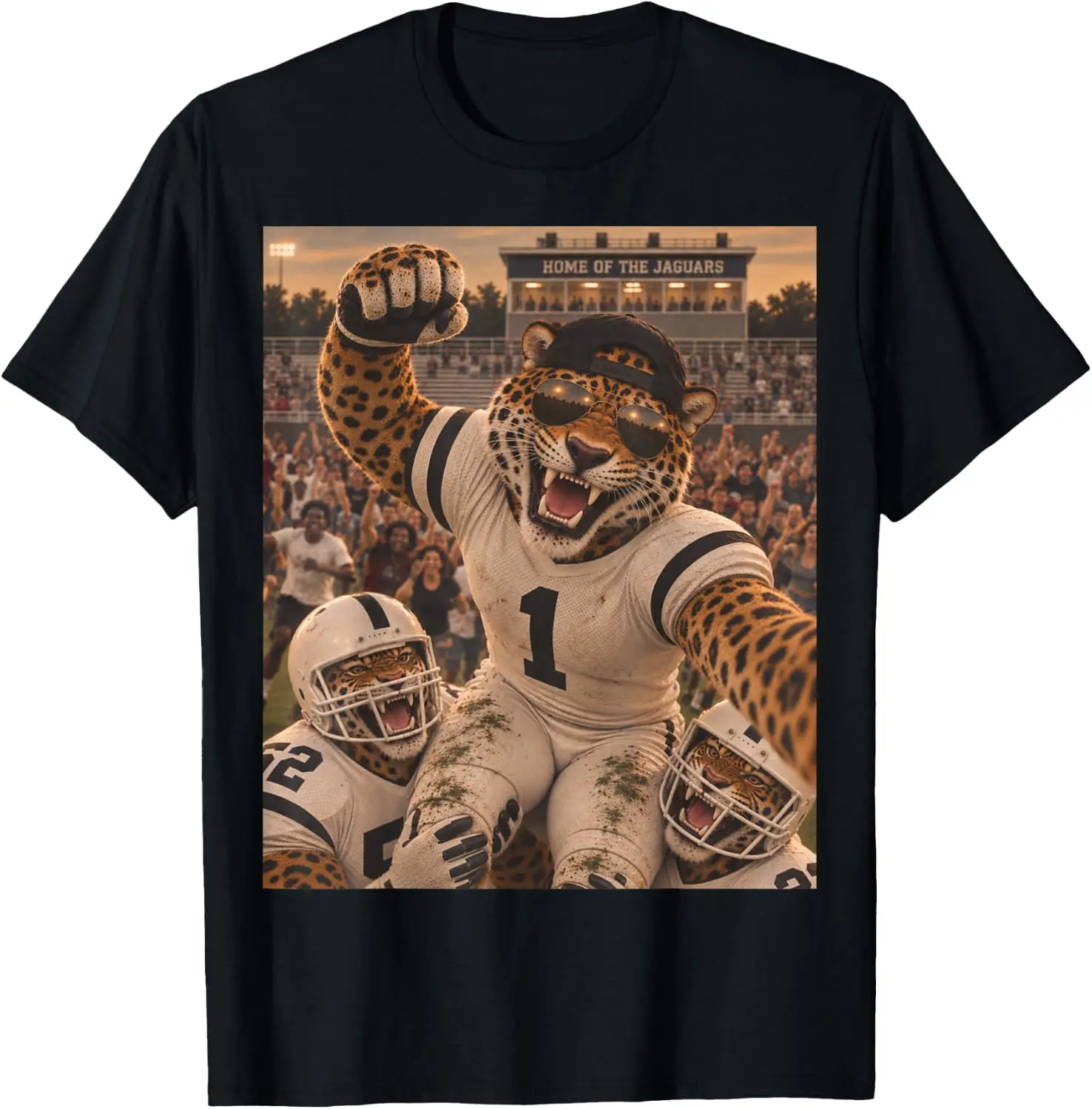 Jaguar Celebration Game Day Selfie Vintage School Mascot Fun T-Shirt Cute Halloween Pumpkin Short-Sleeve Tee: Fun, Breathable, Pure Cotton, Stylish—Perfect for Sports, Lounging, or Casual Wear.