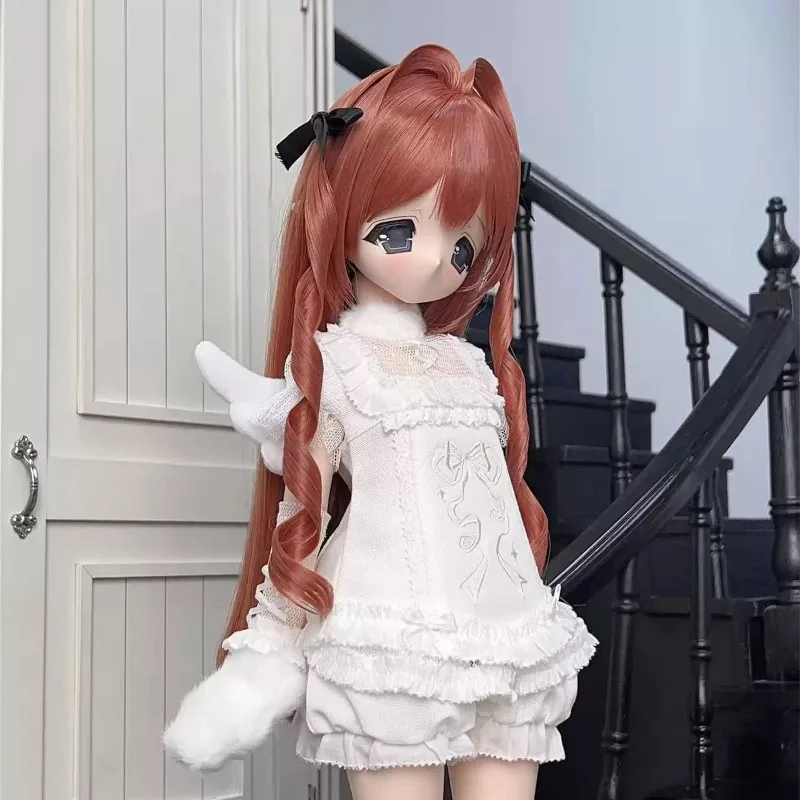 BJD Wig Anime Style 1/3 BJD Wig Cat Ear Curly Hair Heat Resistant Synthetic Styled Wig For Ball Jointed Doll Replacement Hair
