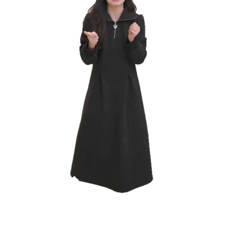 Kleider Damenkleid für Mädchen, Herbst, Samt, Patchwork, bestickt, Stehkragen, Bund, langärmelig, künstlerisch, exquisiter Empfang