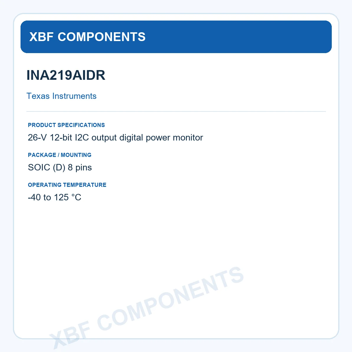 Texas Instruments INA219AIDR Current Sense / Instrumentation Amplifier