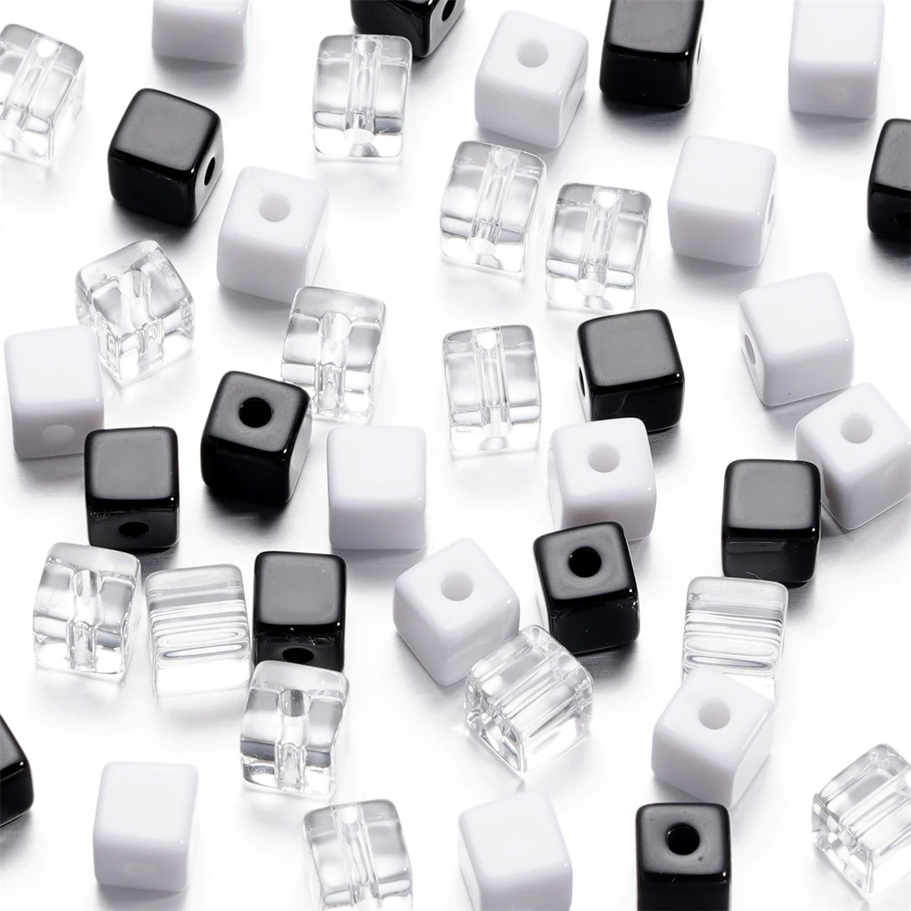30pcs/Lots 7.5mm Acrylic Cube Shaped Beads Square Spacer Loose Beads for DIY Bracelet Necklace Earring Jewelry Making Supplies