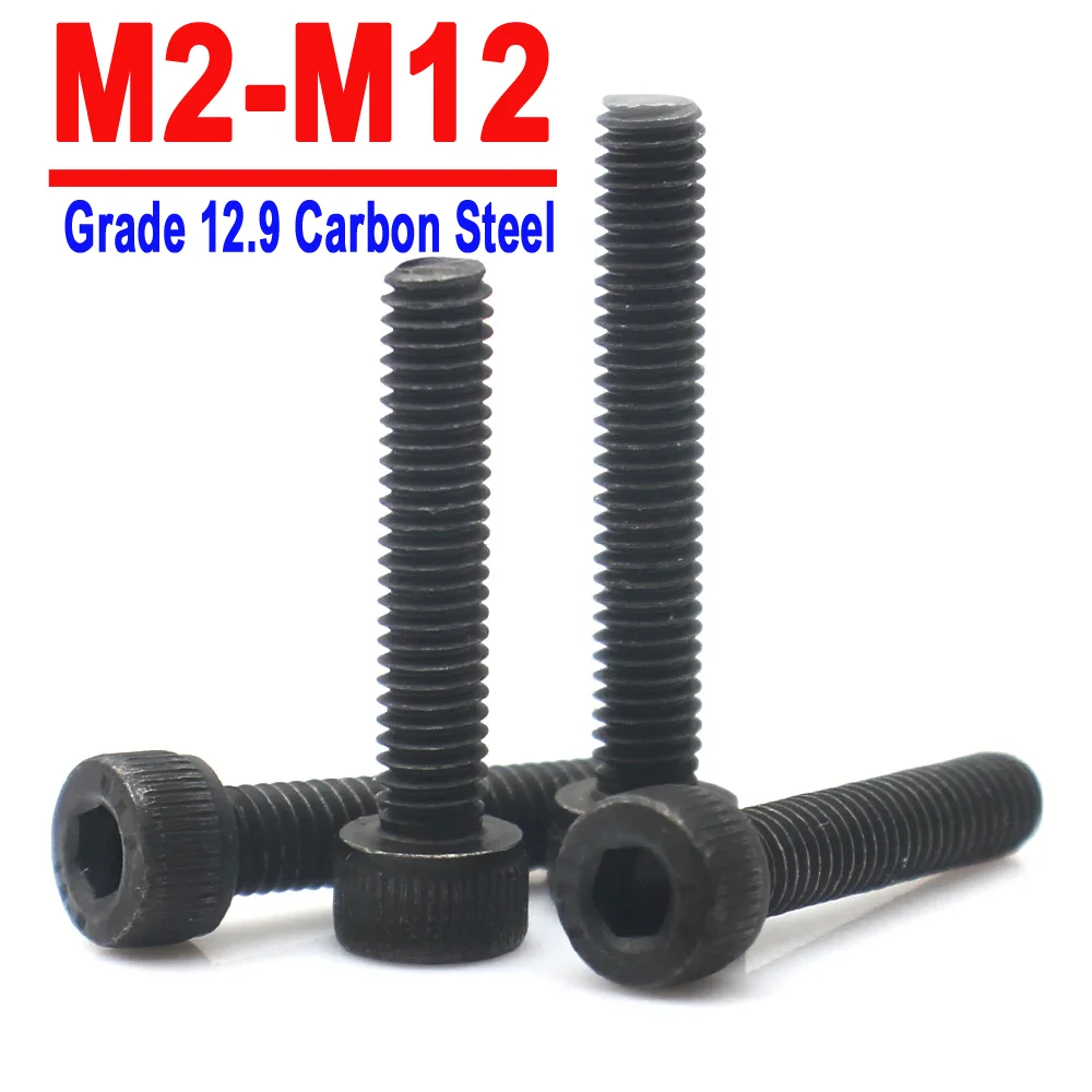 

50-2pcs M2 M2.5 M3 M4 M5 M6 M8 M10 M12 Grade 12.9 Carbon Steel Hex Socket Allen Head Bolts(Full Thread)Cylinder Cup Point Screws