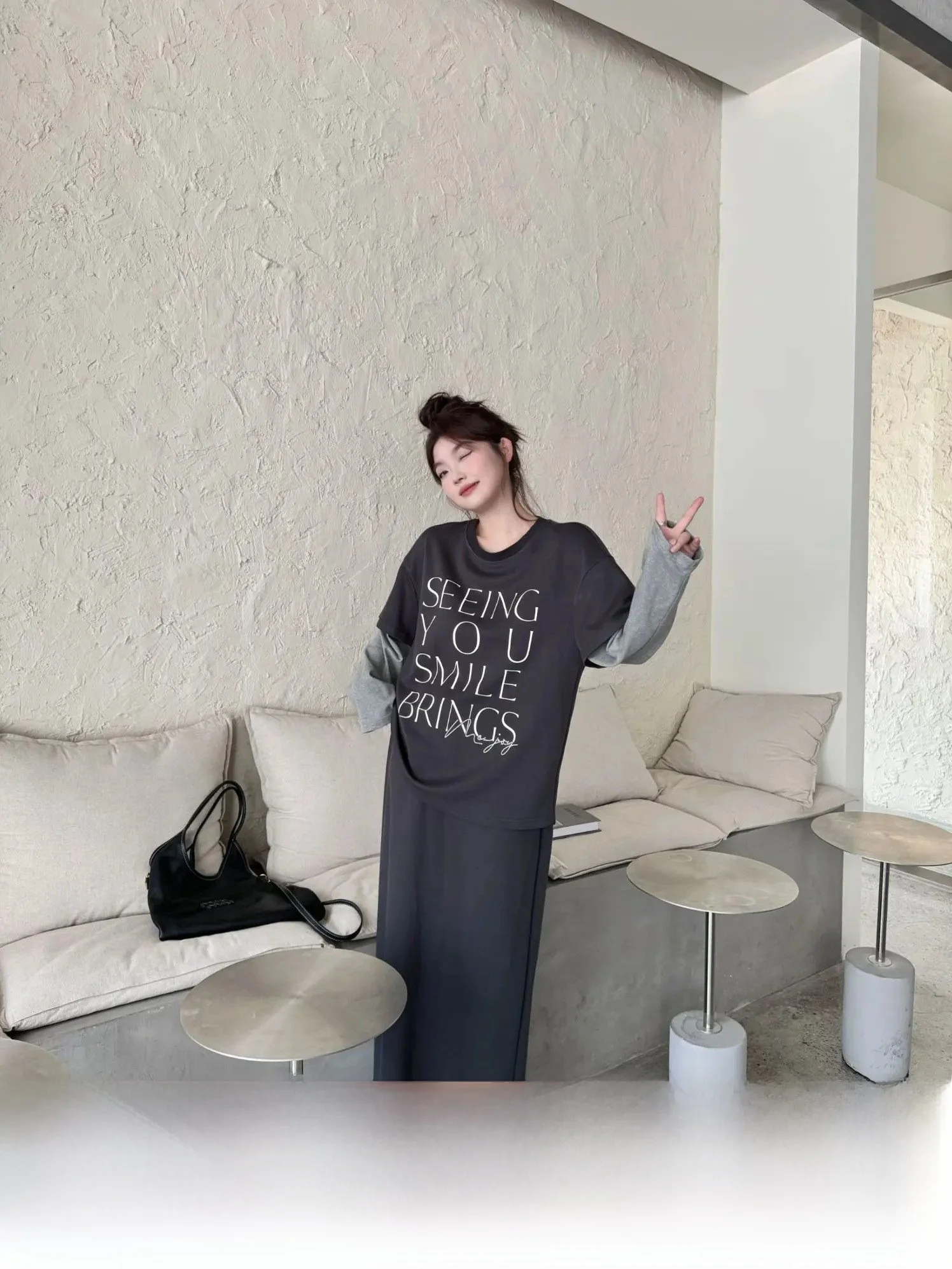 

JINGU een Label Lazy Feel Full Elastic Straight Leg Midi Skirt High Waist Design Spring 2025 Collection Women's Faion