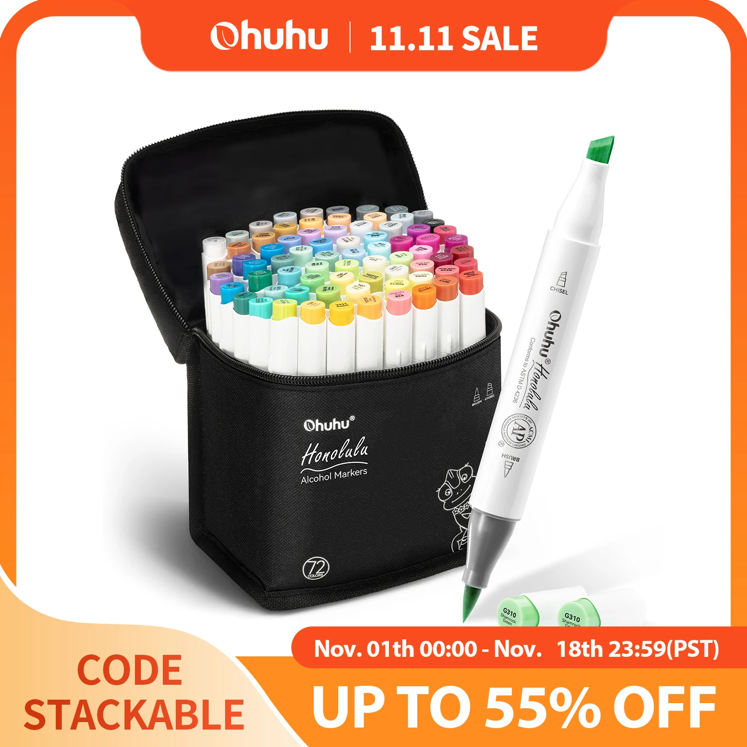 Ohuhu Honolulu Marker Pen Set Color Markers Alcohol Art Markers Refillable Dual Tips Sketching Drawing Manga School Art Supplies