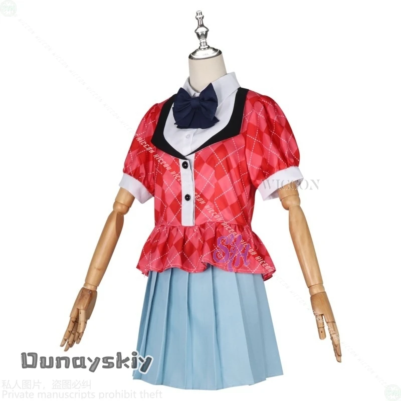 أزياء أنيمي زومبي لاند ساغا التأثيرية ميزونو آي {BankaiMode} JK Idol المرحلة الزي الرسمي فستان قصير قميص أحمر منقوش JiraiKei للهالوين