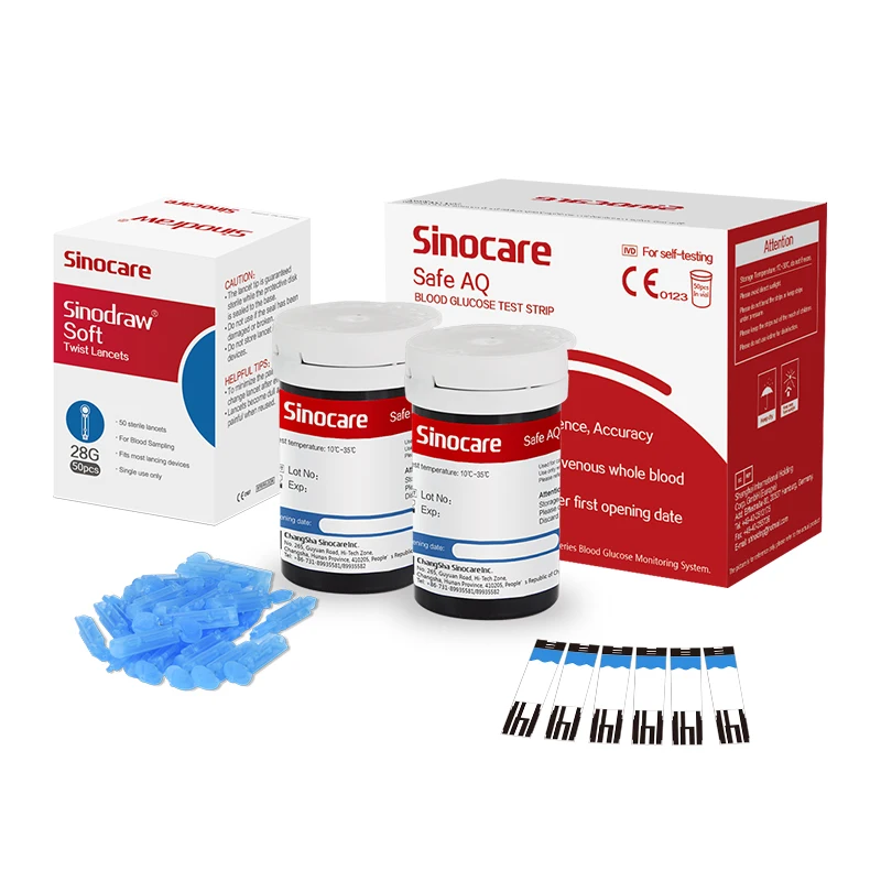 50/100/200 pcs for Safe AQ Sinocare Blood Glucose Test Strips Needles