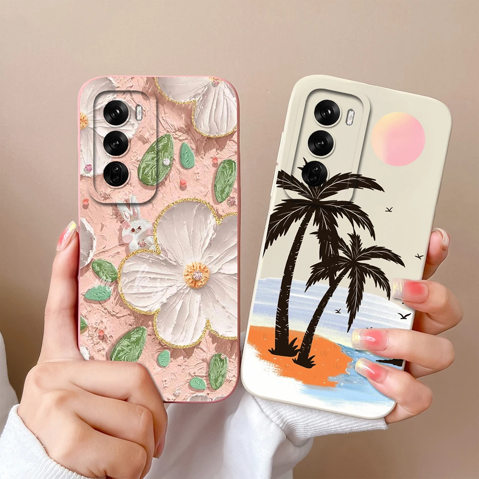 For Oppo Reno 12 Pro Phone Case Tulips Cute Cat Back Cover For Oppo Reno12 12Pro 5G Soft Smooth Liquid Silicone Camera Protector