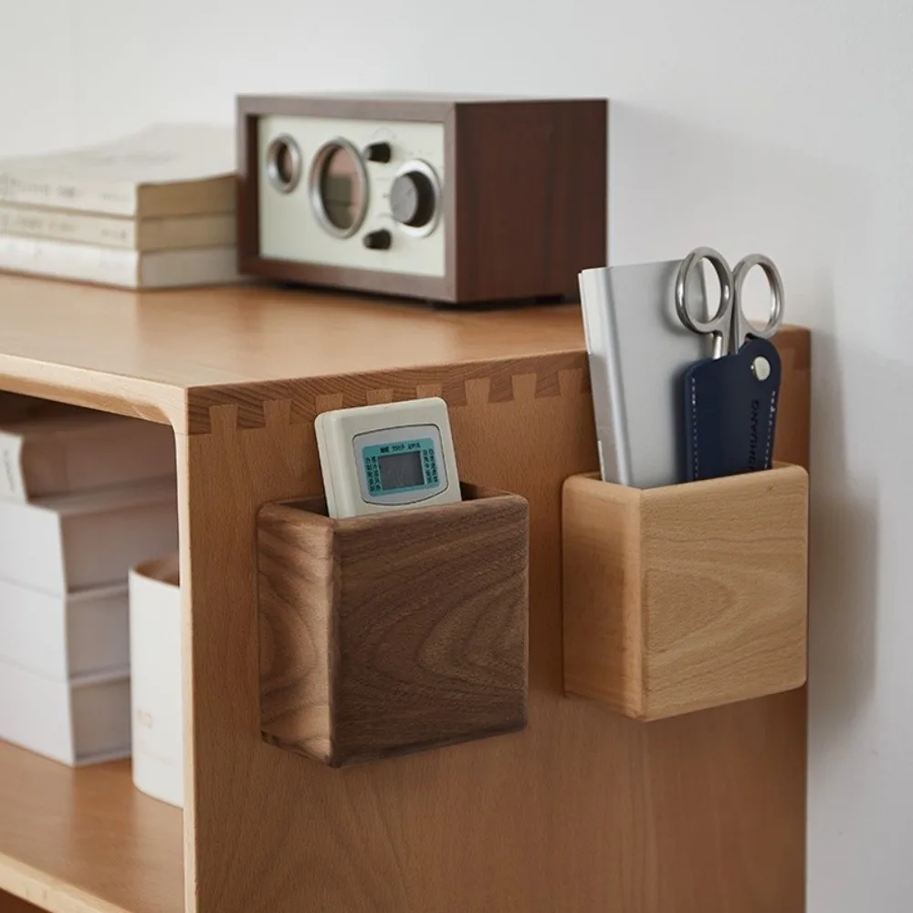 Durable Wall-Mounted Storage Organizer Walnut Beech Wood Phone Storage Holder Bamboo Wood No-Drill Multi-Use Organizer Office
