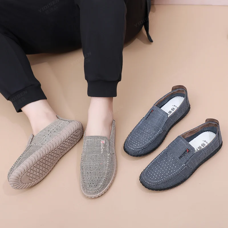 Mocasines para hombre, suelas de goma, zapatos antideslizantes resistentes al desgaste para caminar, zapatos de tela para el hogar, zapatos informales de lona para hombre, regalo