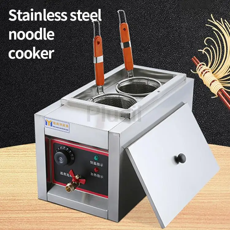 Commercial Electric Pasta Cooker Table Top Noodle/Flour Food Stainless Steel Double Baskets Boiler Cooking Stove Machine 2000W