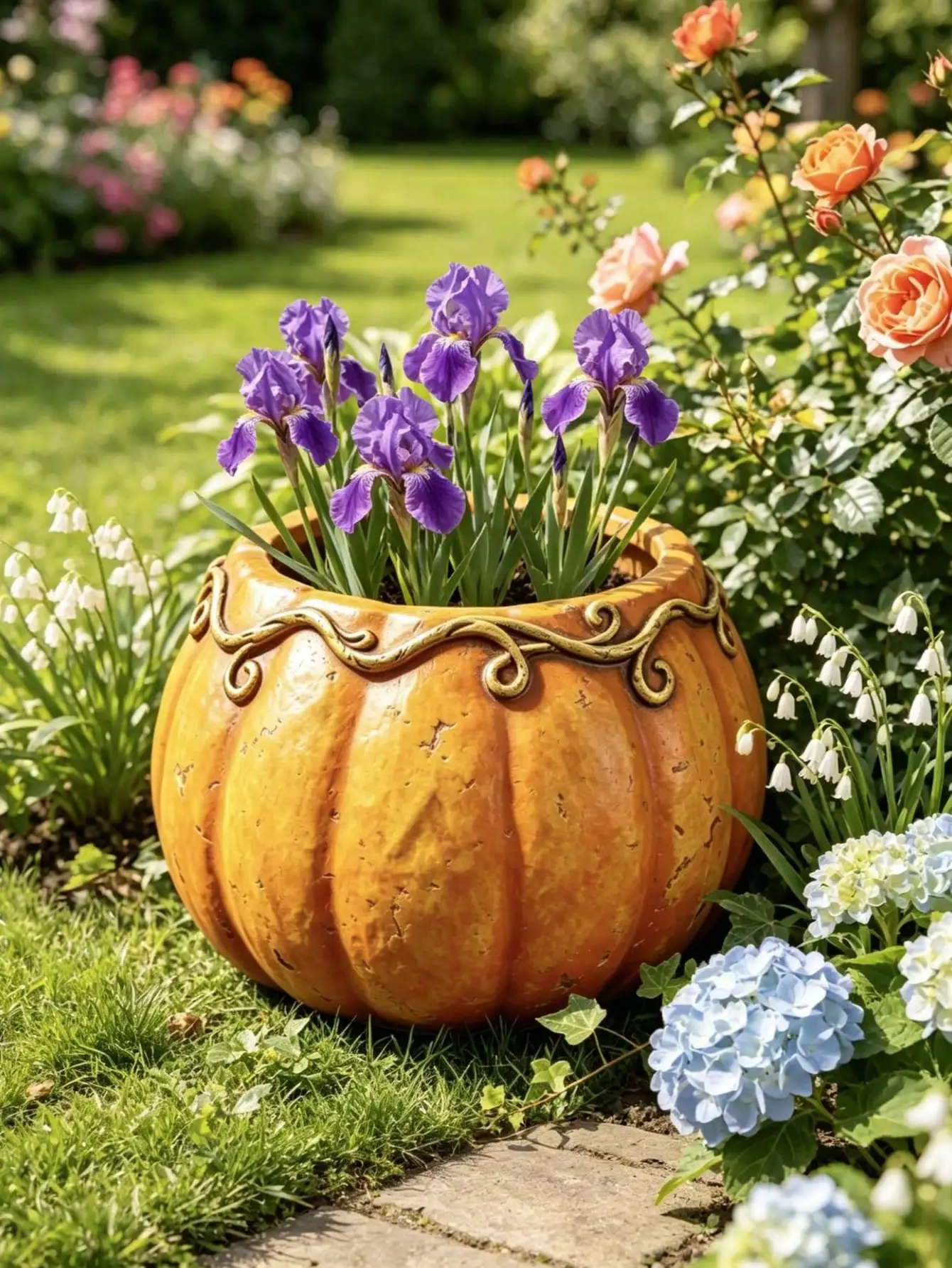 Large, distressed-style pumpkin planter