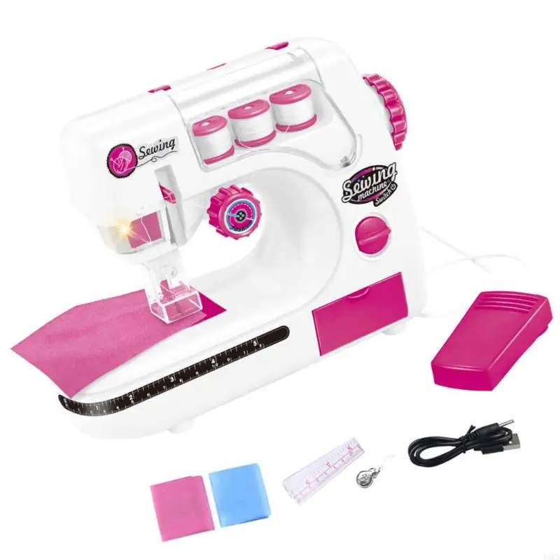Y88D Draagbare elektrische naaimachine speelgoed voor meisjes jongens Fantasiespel Vaardigheidsontwikkeling Plastic Craft