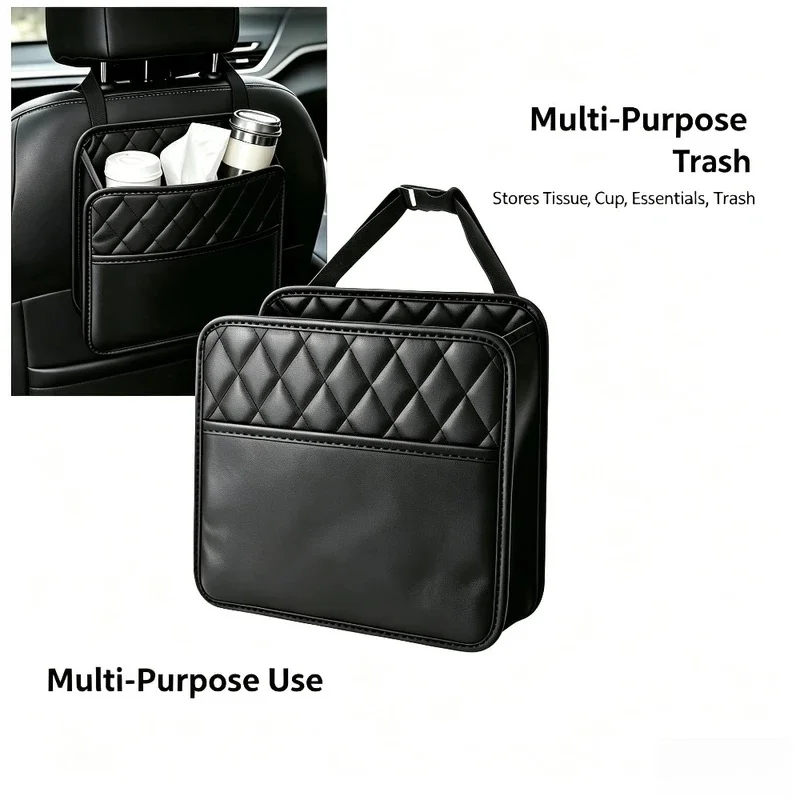 Christmas Stocking Stuffers Waterproof PU Leather Car Seat Back Storage Organizer Multi-Pocket Tissue Cup Garbage Holders