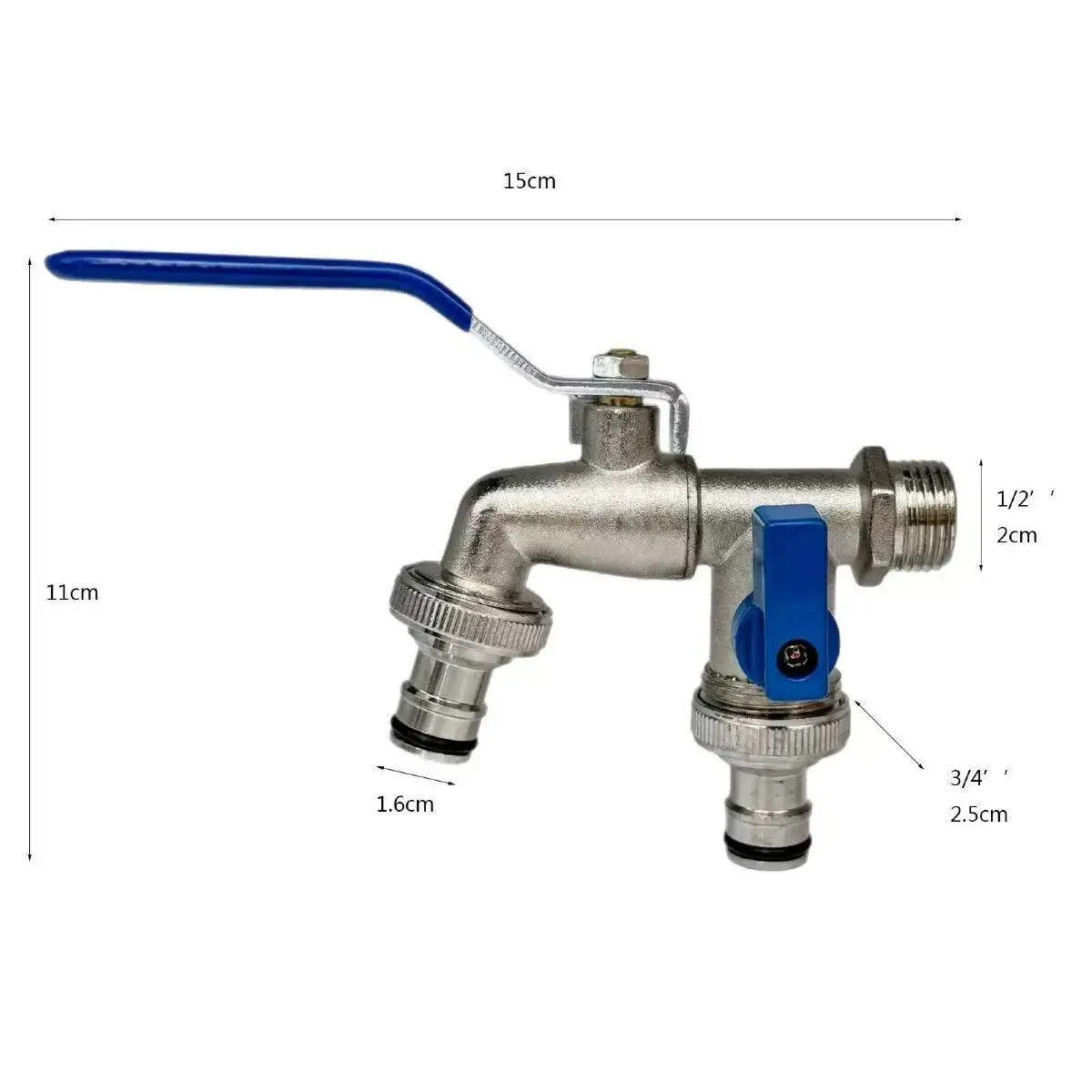 1/2'' 3/4'' Zinc Alloy Faucet Water Splitter Water Connection Adapter Outdoor Switch Garden Irrigation Pipe Connector Faucet