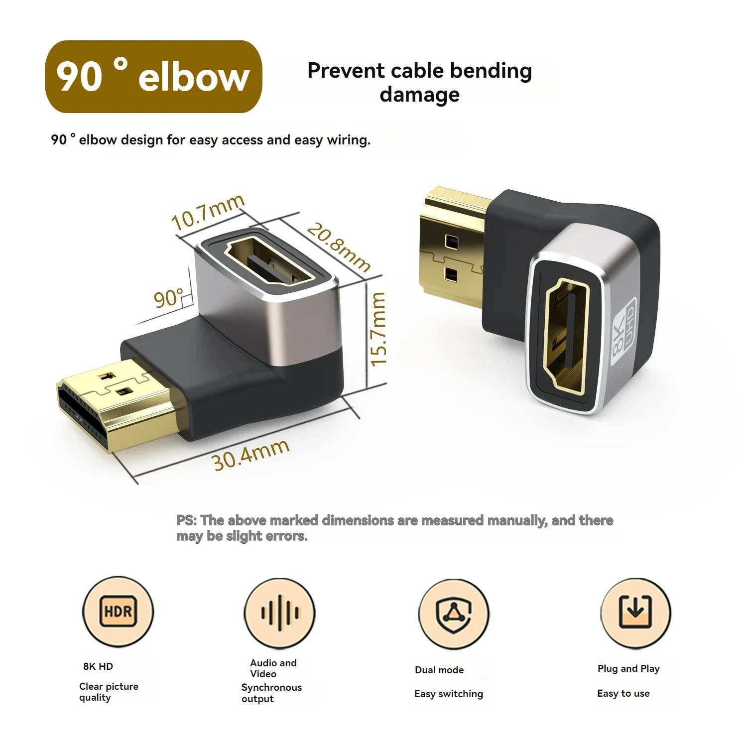 8K HDMI-Compatible Side Bend 90 Degree Adapter 90 Degree Right Angle 270 Degree Adapter HDMI Male To Female Expansion Connector image 4