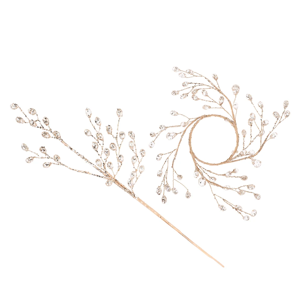 

Christmas Tree Cuttings Artificial Berries Branches Decorative Bead Sticks Crystal Arrangement Vase Floral