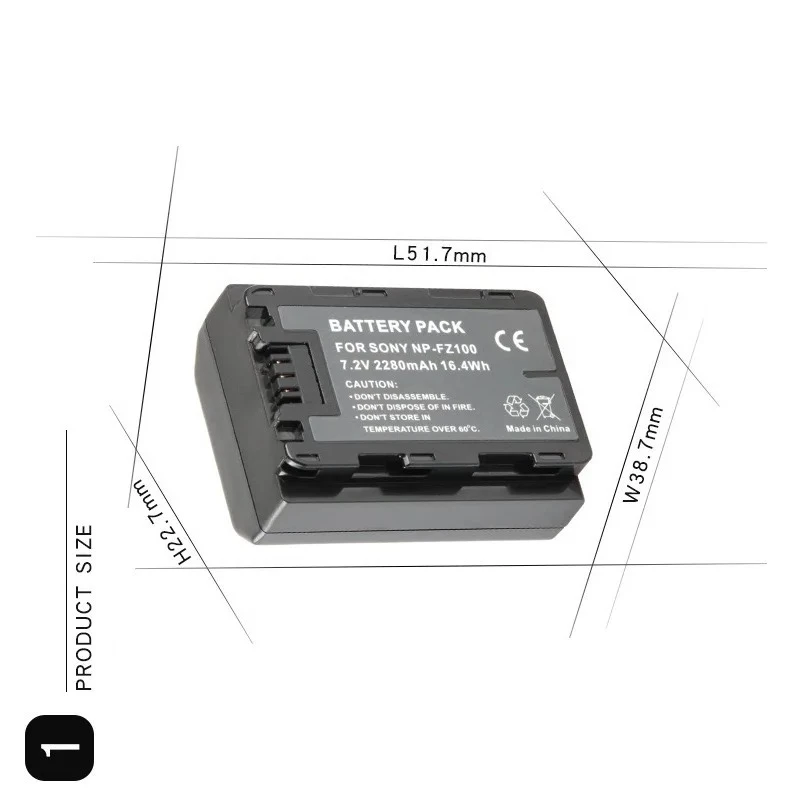 New 2280mAh NPFZ100 NP-FZ100 NP FZ100 Battery for Sony 7R Mark III, A7III, A7SIII, A7R III, A7RIV, A7R 2, A9 ,A6600 Camera