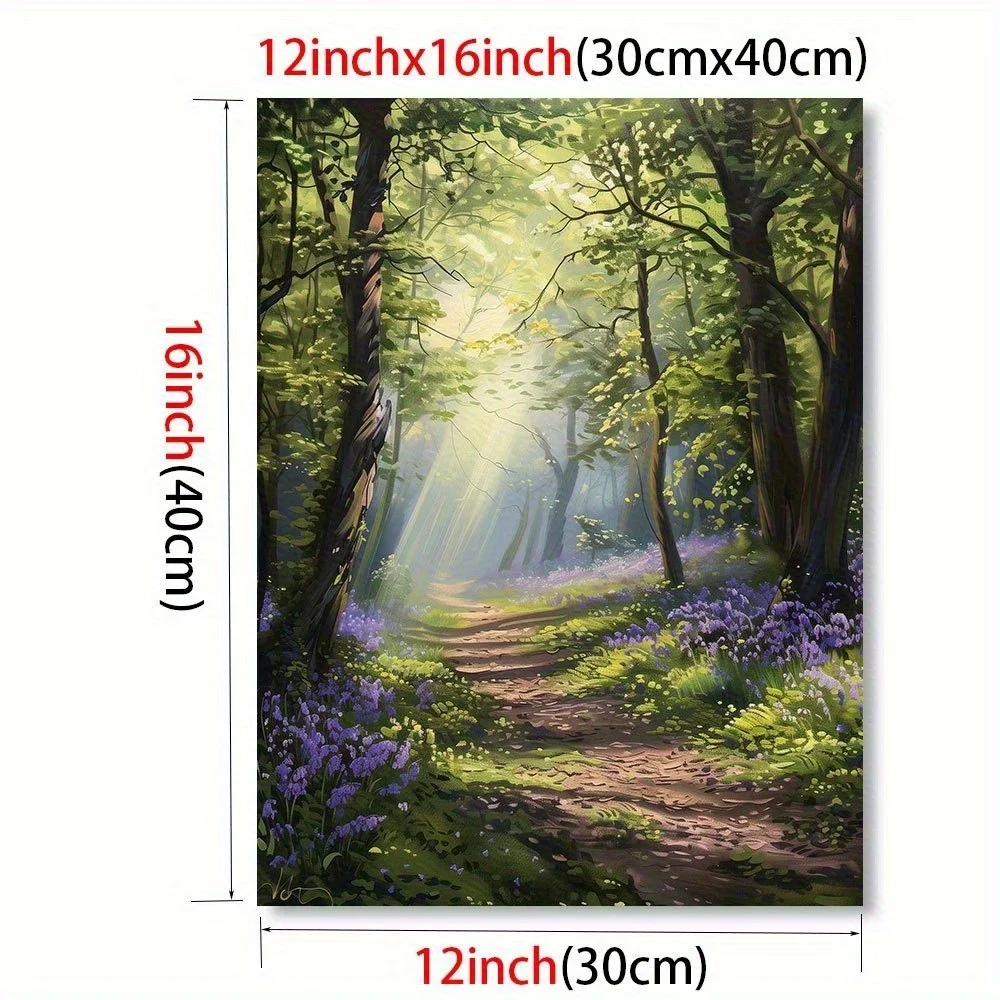 2D Flat, Bluebell Quiet British Forest Path Canvas Wall Art, Modern Bedroom Living Room Studio Decorative Painting - 30.48x40