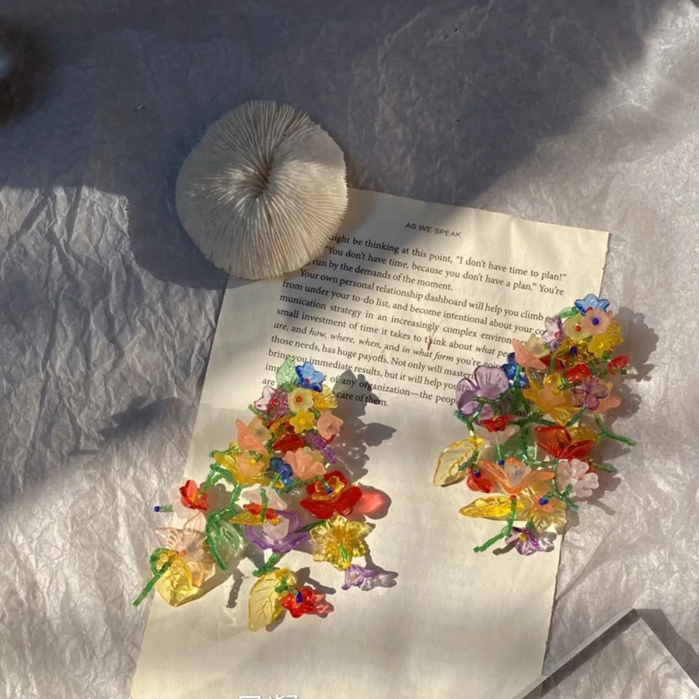

1pair Bohemia Hanging Earrings Colorful Flower Handmade Beaded Long Tassel Earrings Earrings Jewelry Resin Flower Earrings Women