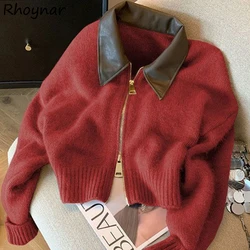 Cardigan con zip a pannelli da donna pigro caldo allentato casual lavorato a maglia vintage streetwear cappotto autunno inverno maglione moda morbido Ulzzang