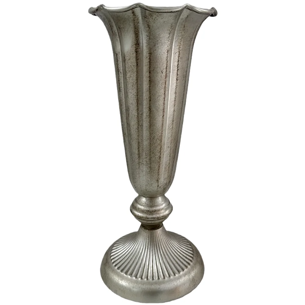 Antique Silver Iron Vase with Flared Trumpet Design for Floral Arrangements in Living Room Bedroom Office or Wedding