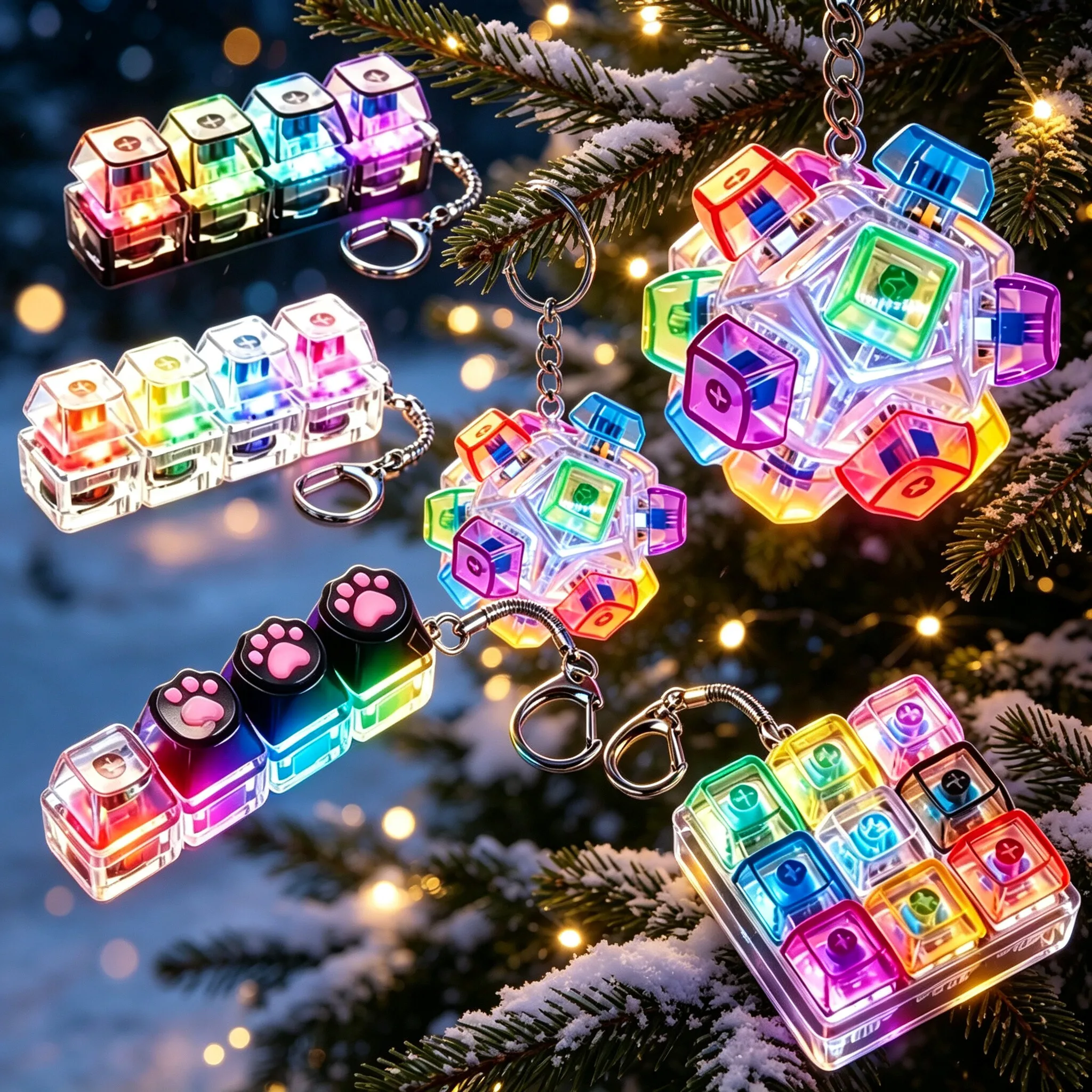 In Stock LED Keyboard Keychain Fidget Toys Crystal Clicker Sensory Toy for Stress Relief Keyboard Keychain Fidget Toy for Adults