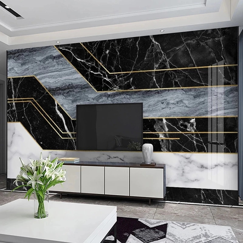 Custom Mural Modern Black White 3D Striped Geometric Marble Wallpaper Living room sofa TV background wall bedroom restaurant 8d