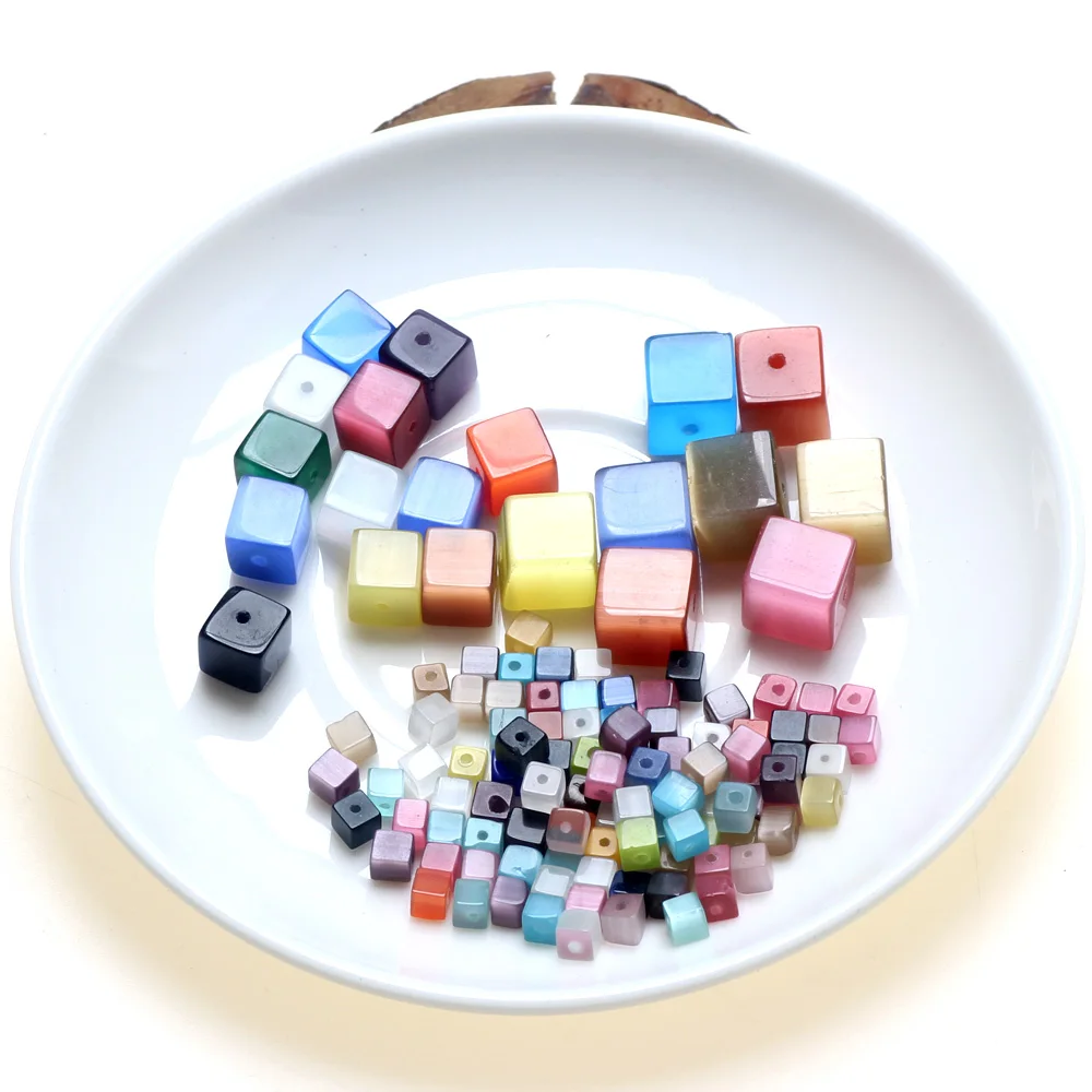 Color Mix Cat's Eye 4/8/10MM Irregular Cube Glass Beads DIY Necklace Bracelet Jewelry Making Accessories For Women's Daily