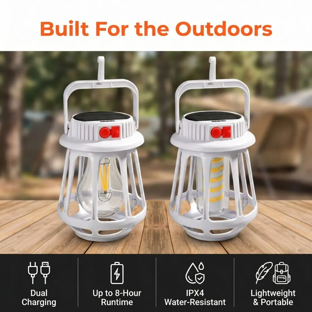 LED Light Solar Powered Light Ultra Bright Multi Functional Camping Light Handheld Design IP55 Waterproof Rechargeable Light