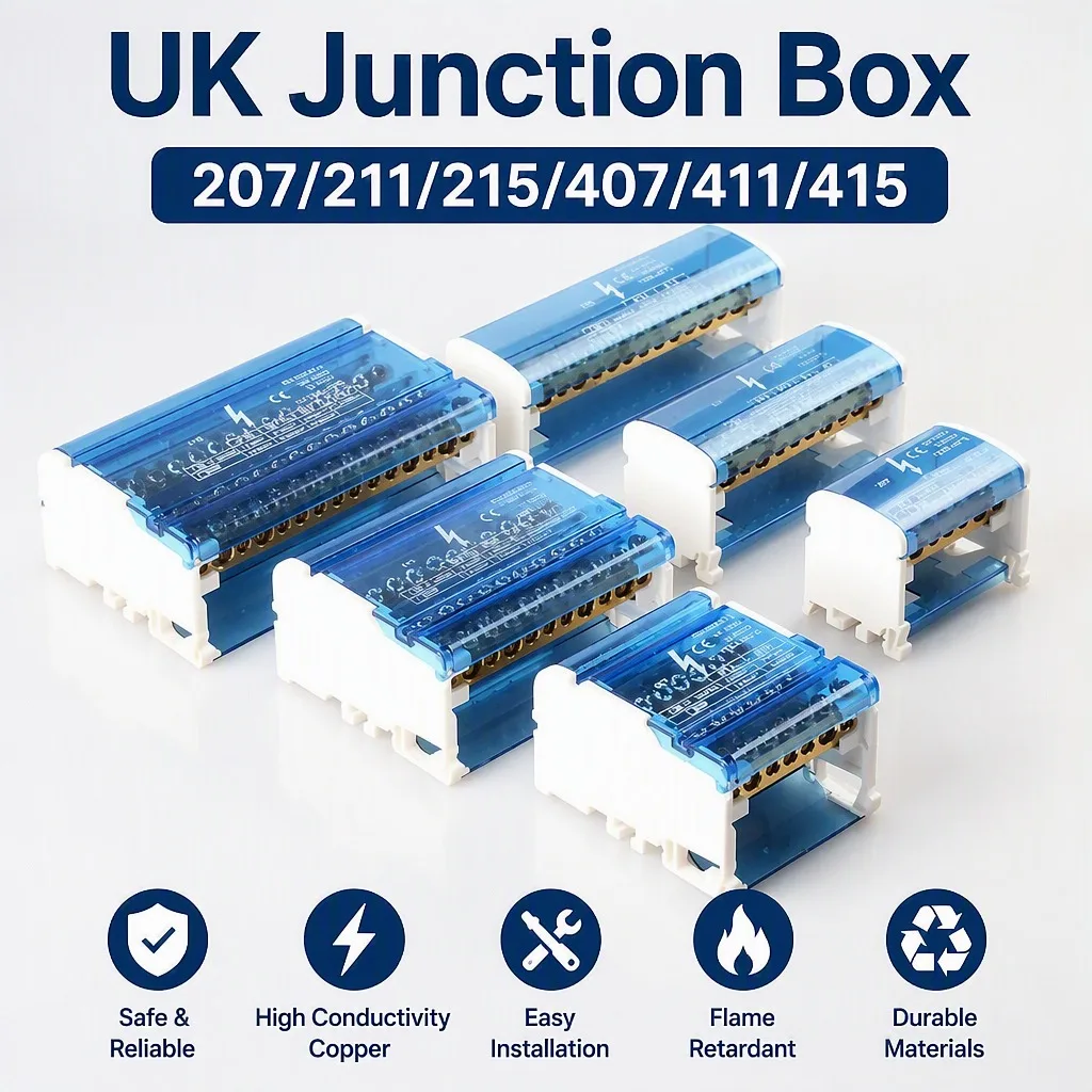 DIN Rail Mount Terminal Block 125A UK207/211/215/407/411/415 Screw Modular Electrical Junction Power Distribution Box 1/2 Input
