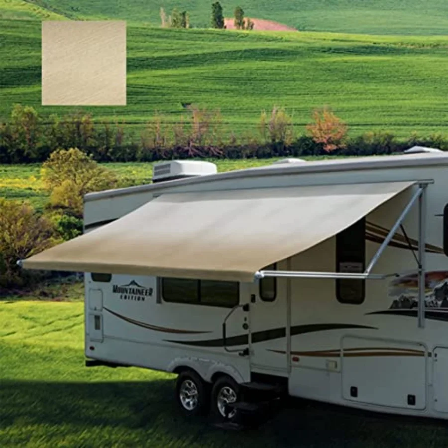 

8'x 18'1 Universal Weatherproof Vinyl Canopy Shade for Camper Trailer Motorhome Outdoor RV Awning Fabric Replacement in Camel F