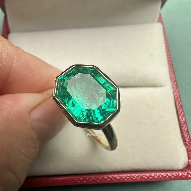 Pirmiana Custom Design 14K Soild Gold 4.06ct Lab Grown Emerald Ring Women Weddingring