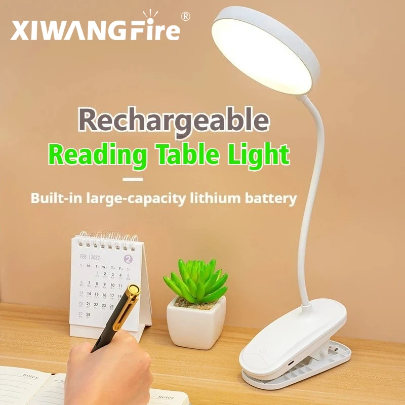 LED Portable Clip Table Lamp USB Rechargeable Clip Desk Lamp Bed Reading Night Light Touch 3 Dimming Modes Eye Protection Light