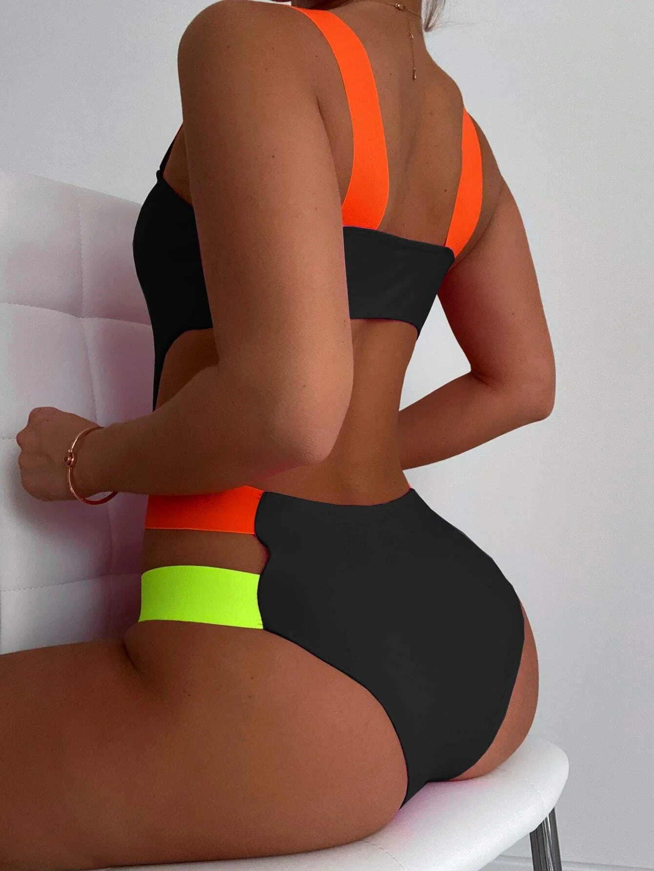 Colorful Strap Cut-out One Piece Swimsuit Women Swimwear Slimming Bodysuit Summer Beach Bathing Suit