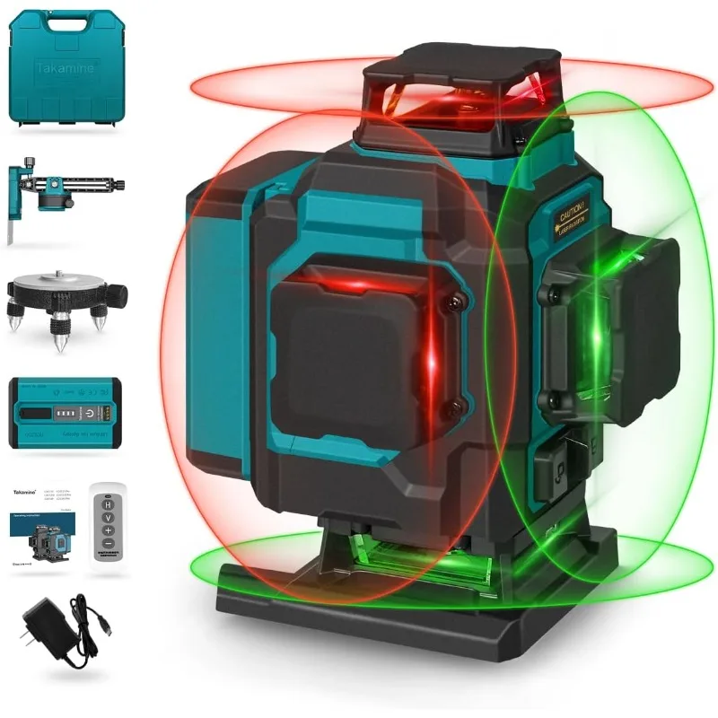 

16 Line Laser Level, Red Green 4x360 4D Cross Line Professional Laser with Two 360° Vertical and Two 360° Horizontal