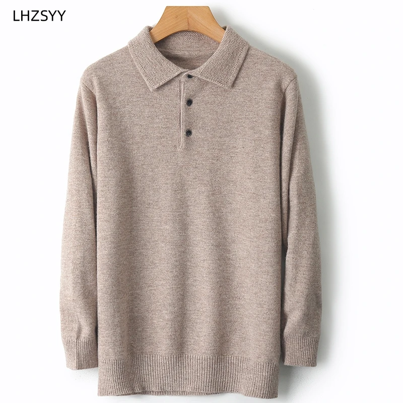 Lhzsyy 100% Merinowolle heiße Strickjacken Männer Revers Pullover Langarm Polo-Ausschnitt Pullover lose Tops Strick kleidung großes Hemd