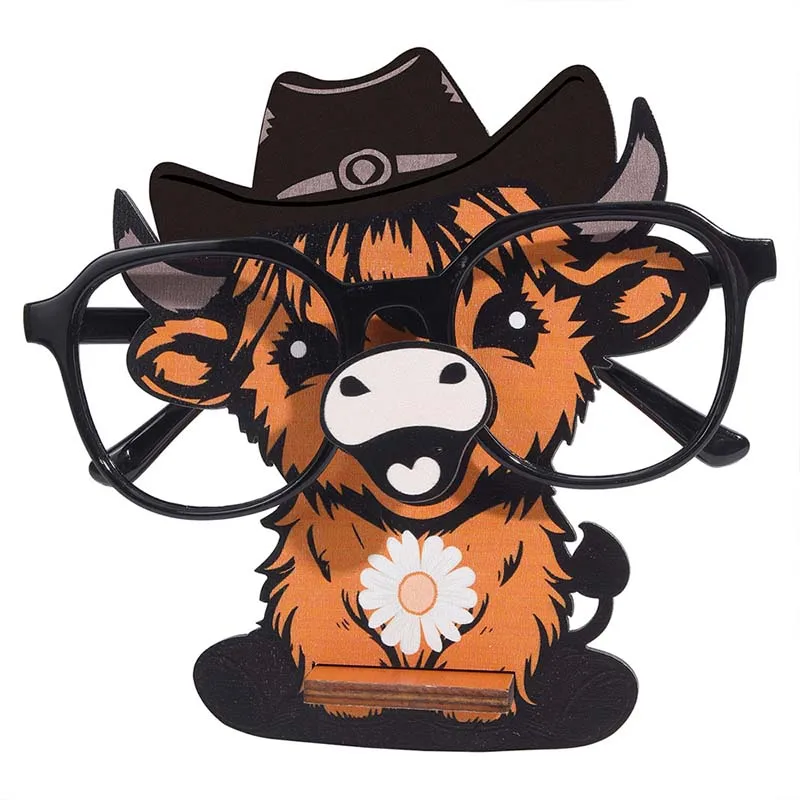 3D Cowboy Eyeglasses Storage Holders Cute Cartoon Cow Glasses Storage Racks Detachable Wooden Glasses Holder Display Standing