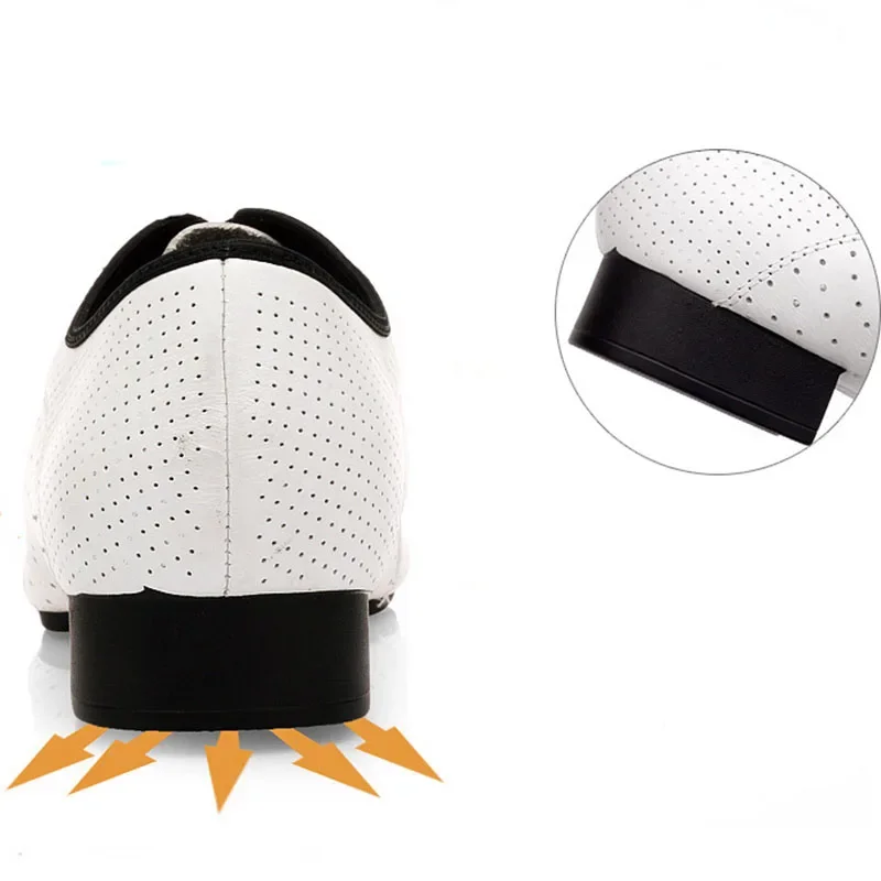 Chaussures modernes pour hommes peau de vache blanc entièrement perforé danse sociale semelle à deux points chaussures de danse carrées latines chaussures de danse Standard