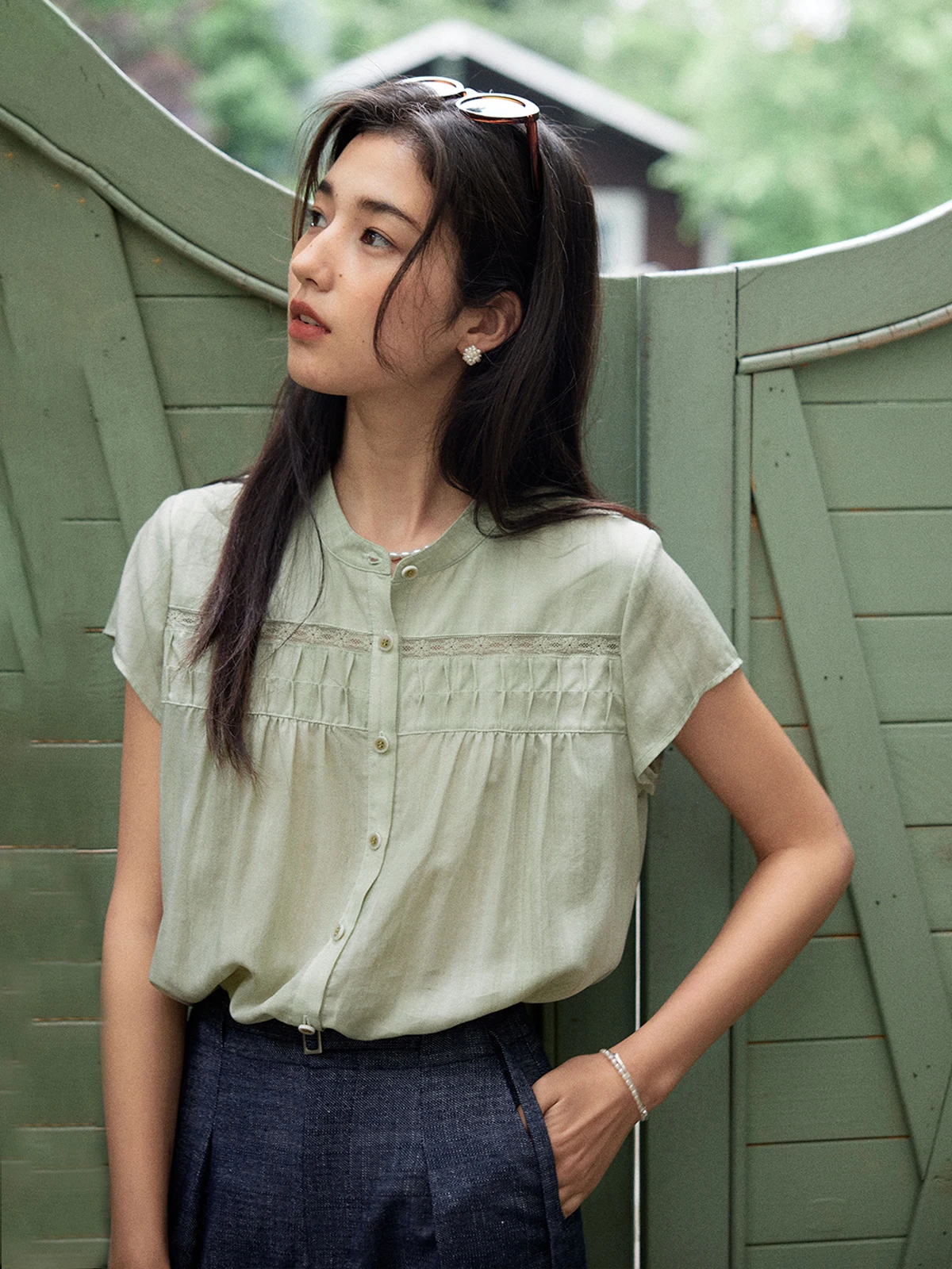 

Женская блузка Solighter с рюшами на воротнике, свободного кроя, летняя, 2025, новая, удобная, дышащая, винтажная