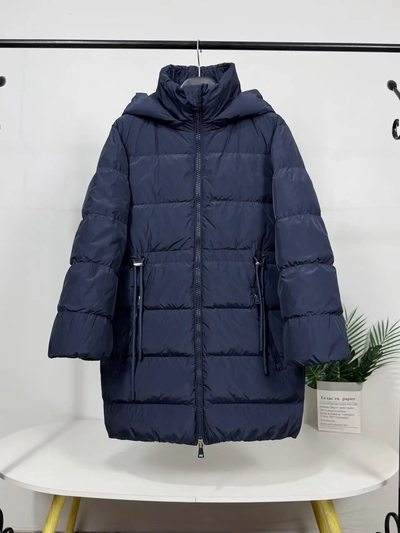 

Warmth Sli Women's down Jaet Mid-Length Goose down Coat with Hood Thiened Winter Coat Simple Sle Windproof