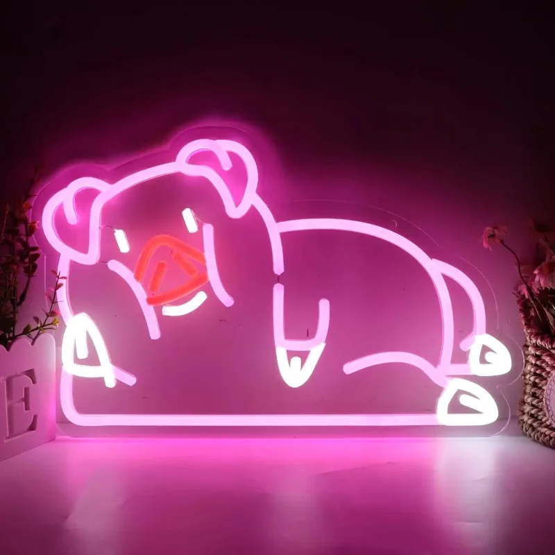 Cute Neon Wall Sign Dimmable Pig Neon Lights for Pub Bedroom Restaurant Game Room Party Decor Aesthetics Draw Birthday Gifts