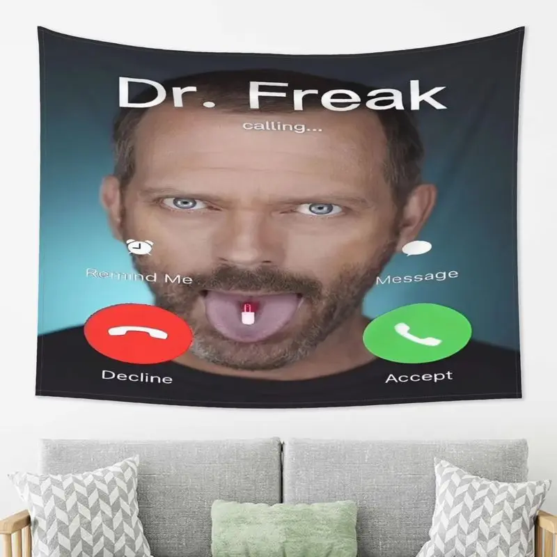 VIKAMA Dr Freak Calling Tapestry House MD Funny Doctor Meme Wall Hanging Pill Tongue Print For Dorm Bedroom Office Decor