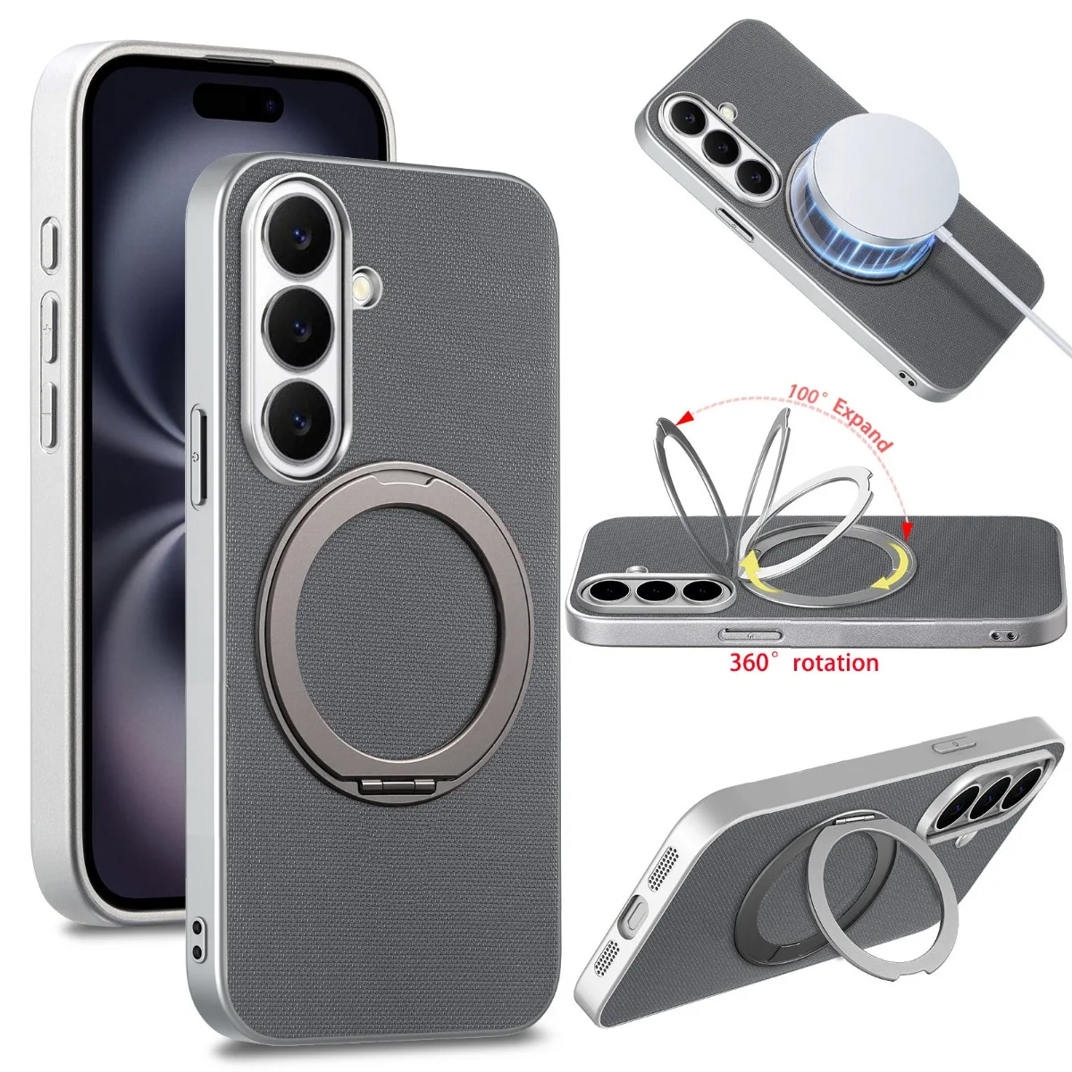 For Magsafe Magnetic Rotating Bracket Phone Case for Samsung Galaxy S26 S25 Ultra Plus S25 Edge S26+ Leather Protective Cover