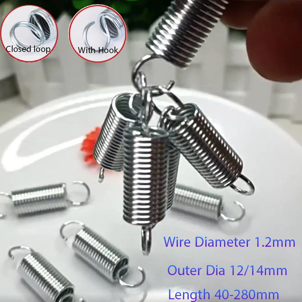 Wire Diameter 1.2mm Galvanized Tension Spring Outer Dia 12/14mm Closed loop / With Hook Extension Spring Length 40-280mm