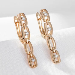 Wbmqda Luxury Trendy Hollow Chain Shape Long Dangle Earrings For Women 585 Rose Gold Color Classic Daily Zircon Ear Drop Jewelry