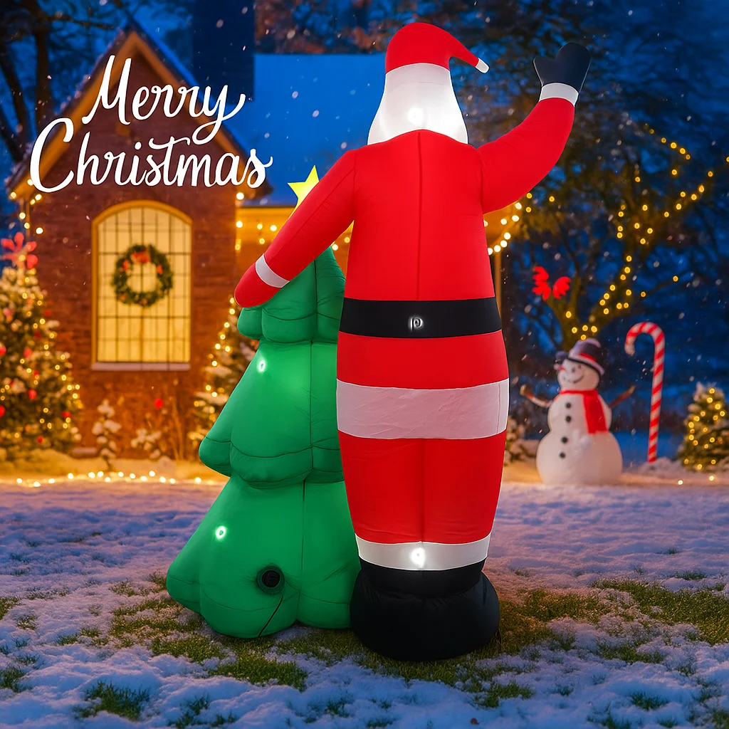 8.2FT Illuminazione natalizia LED Gonfiabile Natale Babbo Natale Albero di Natale Set Giocattolo Cortile Decorazione per feste Ornamento per la casa Forniture per le vacanze
